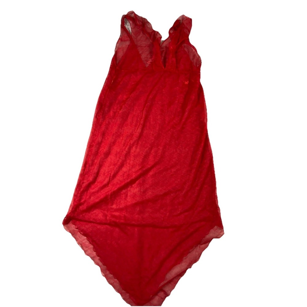 Diane‎ von Furstenberg Babydoll Nightgown Womens Red Sheer Mesh Logo Embroidery